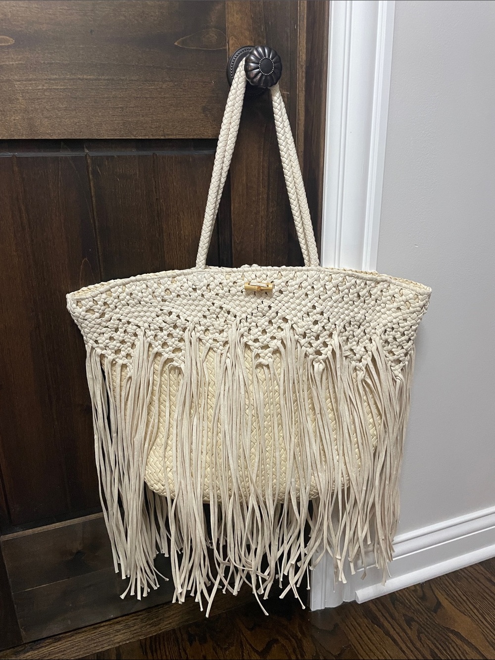 Merona Macrame Woven Straw Tote Beach Boho Bag NWT - Picture 2 of 3